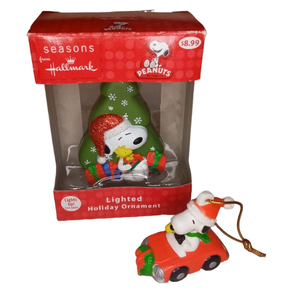 (2) Hallmark Peanuts Snoopy & Woodstock Holiday Christmas Tree Ornaments